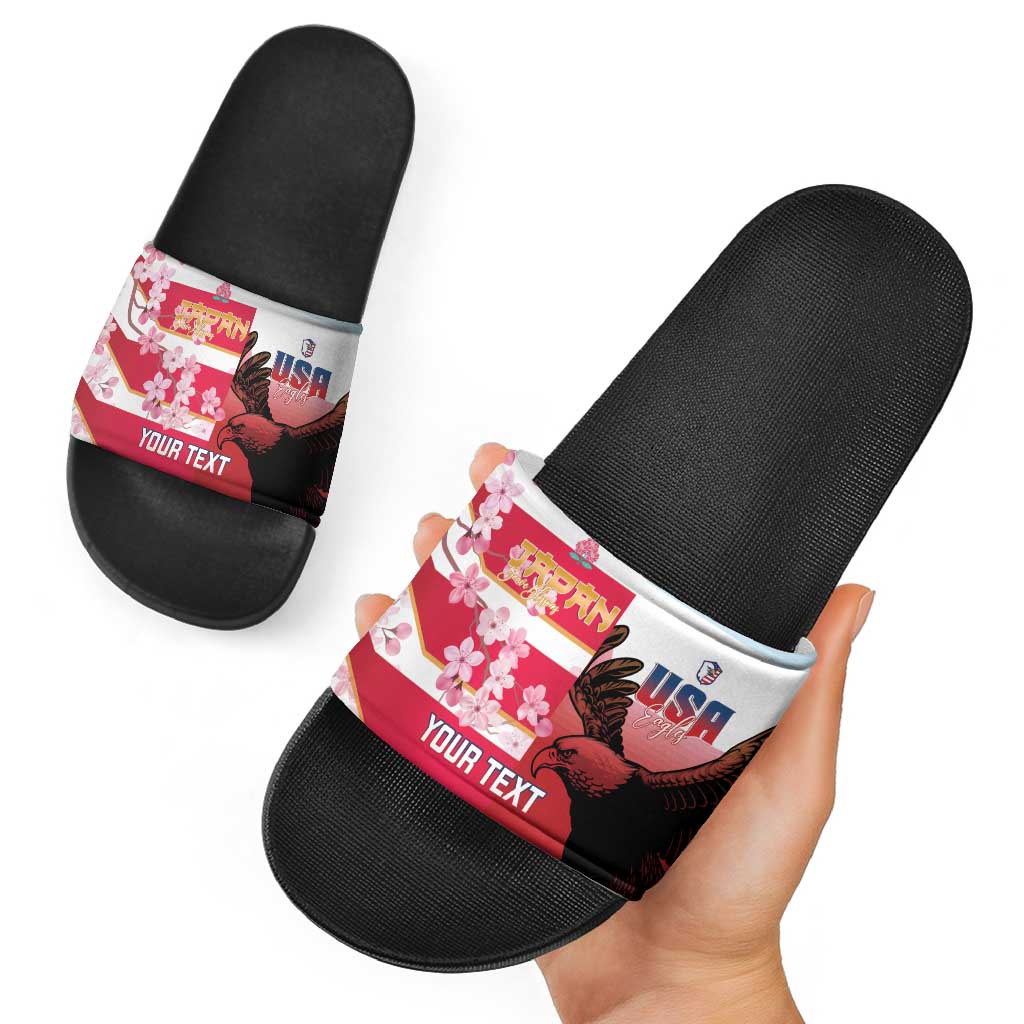 USA and Japan Rugby Custom Slide Sandals Eagles Brave Blossoms Together Pacific - Wonder Print Shop