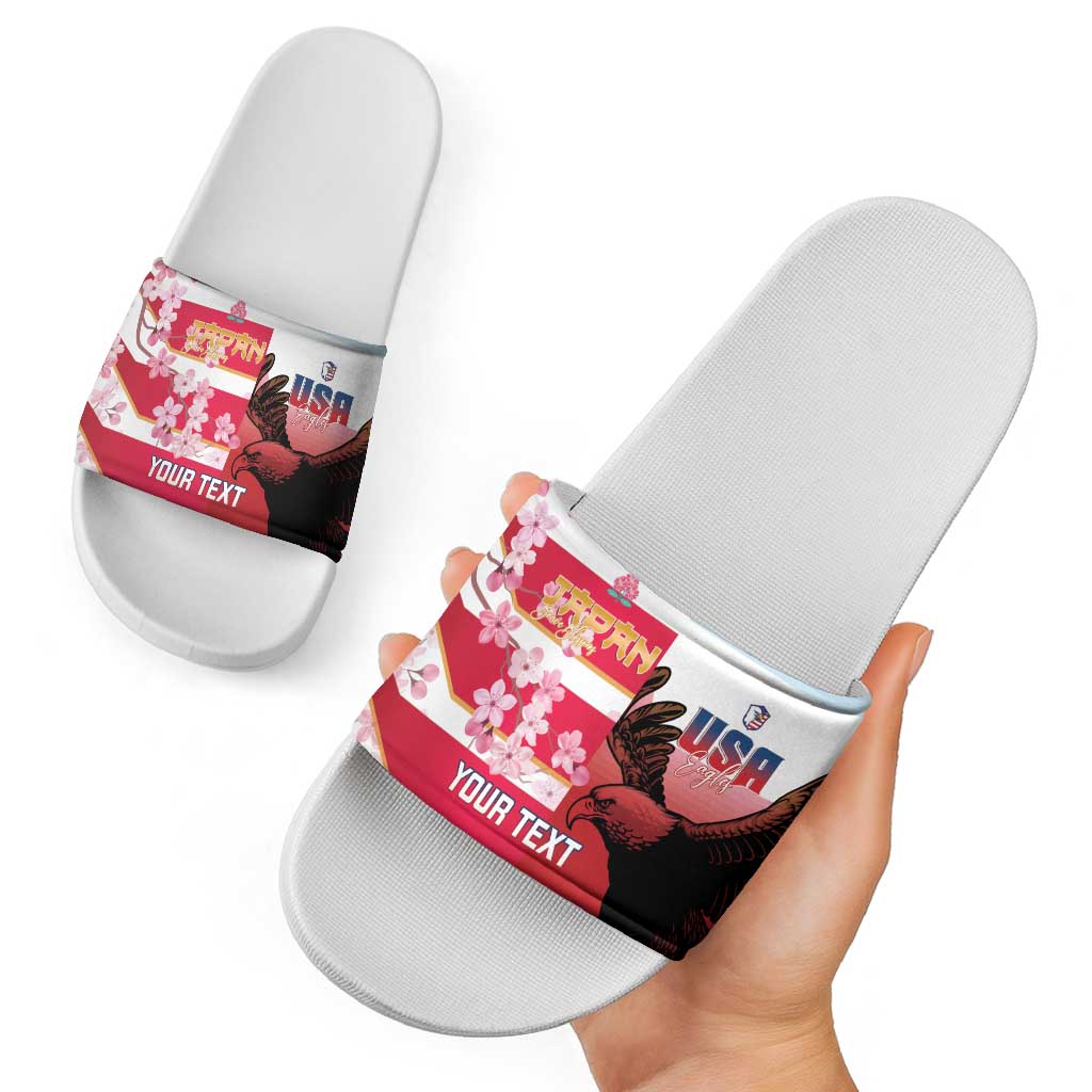 USA and Japan Rugby Custom Slide Sandals Eagles Brave Blossoms Together Pacific - Wonder Print Shop