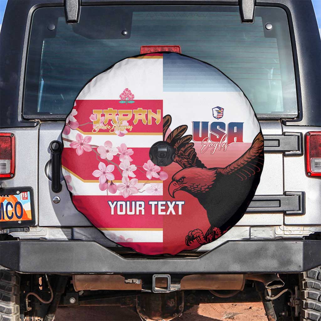 USA and Japan Rugby Custom Spare Tire Cover Eagles Brave Blossoms Together Pacific - Wonder Print Shop