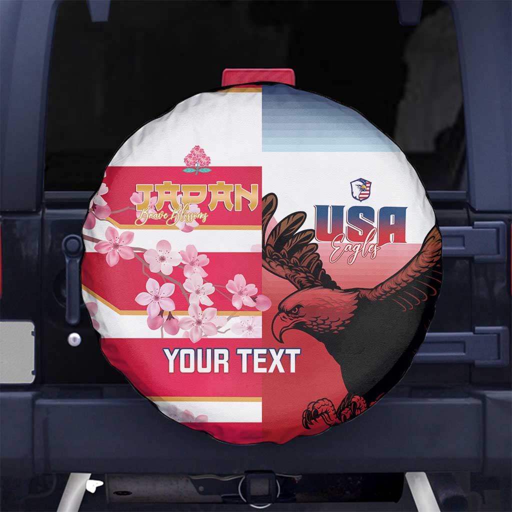 USA and Japan Rugby Custom Spare Tire Cover Eagles Brave Blossoms Together Pacific - Wonder Print Shop