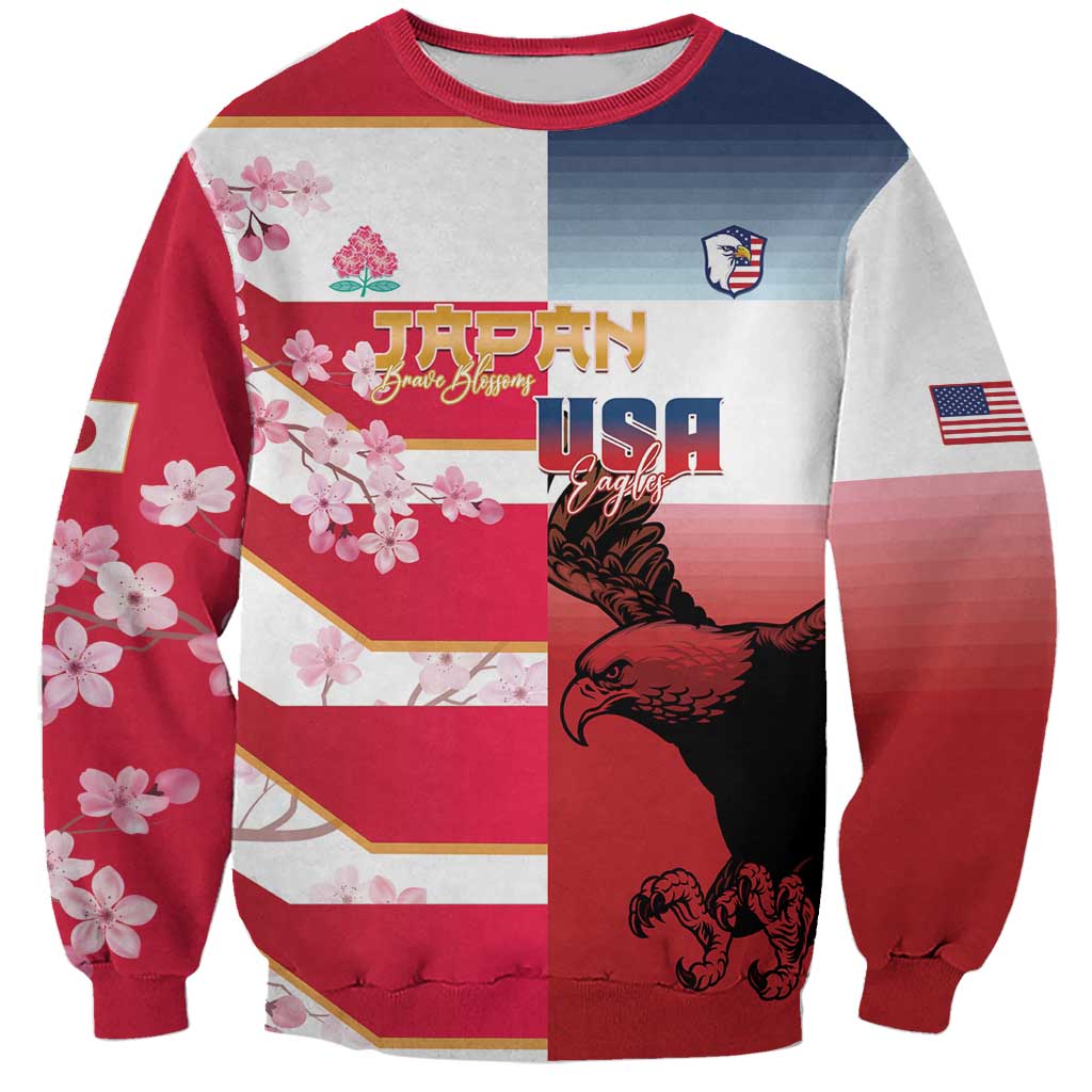 USA and Japan Rugby Custom Sweatshirt Eagles Brave Blossoms Together Pacific - Wonder Print Shop