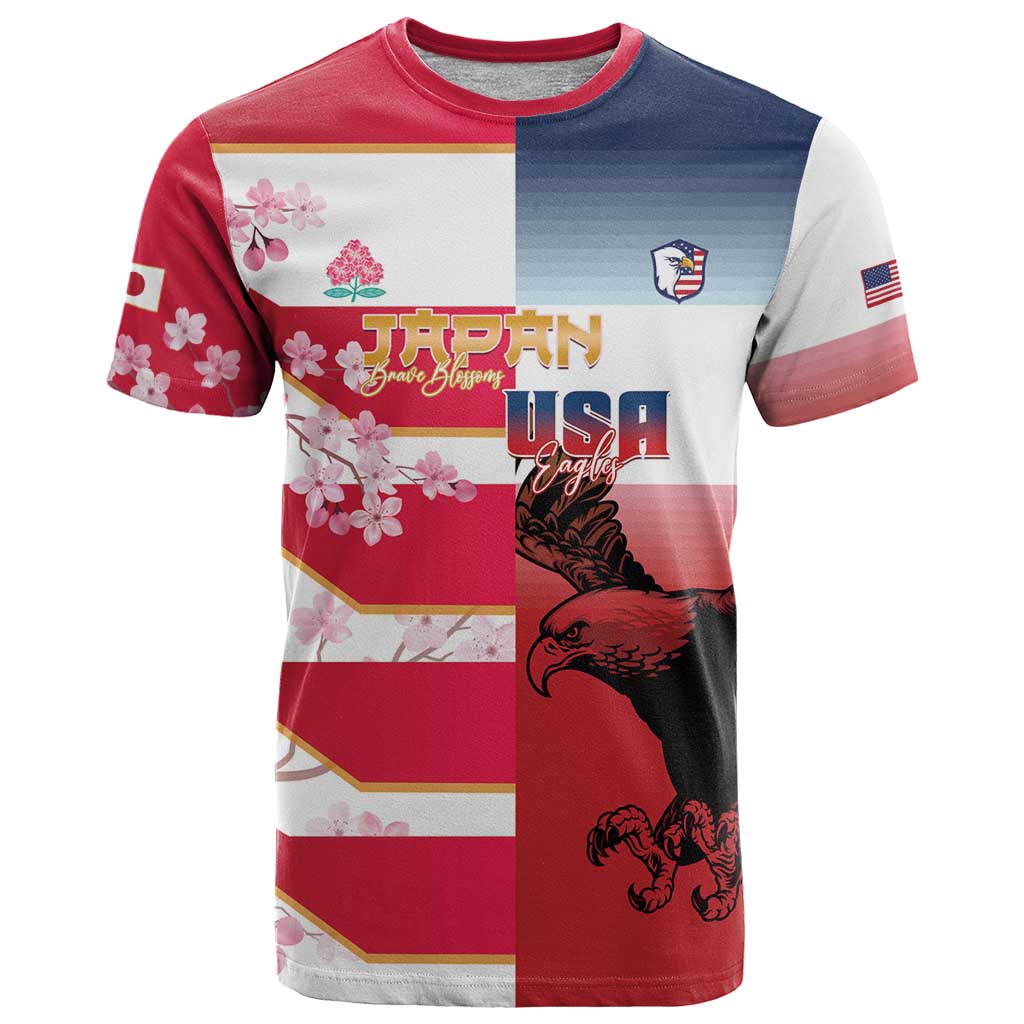USA and Japan Rugby Custom T Shirt Eagles Brave Blossoms Together Pacific - Wonder Print Shop