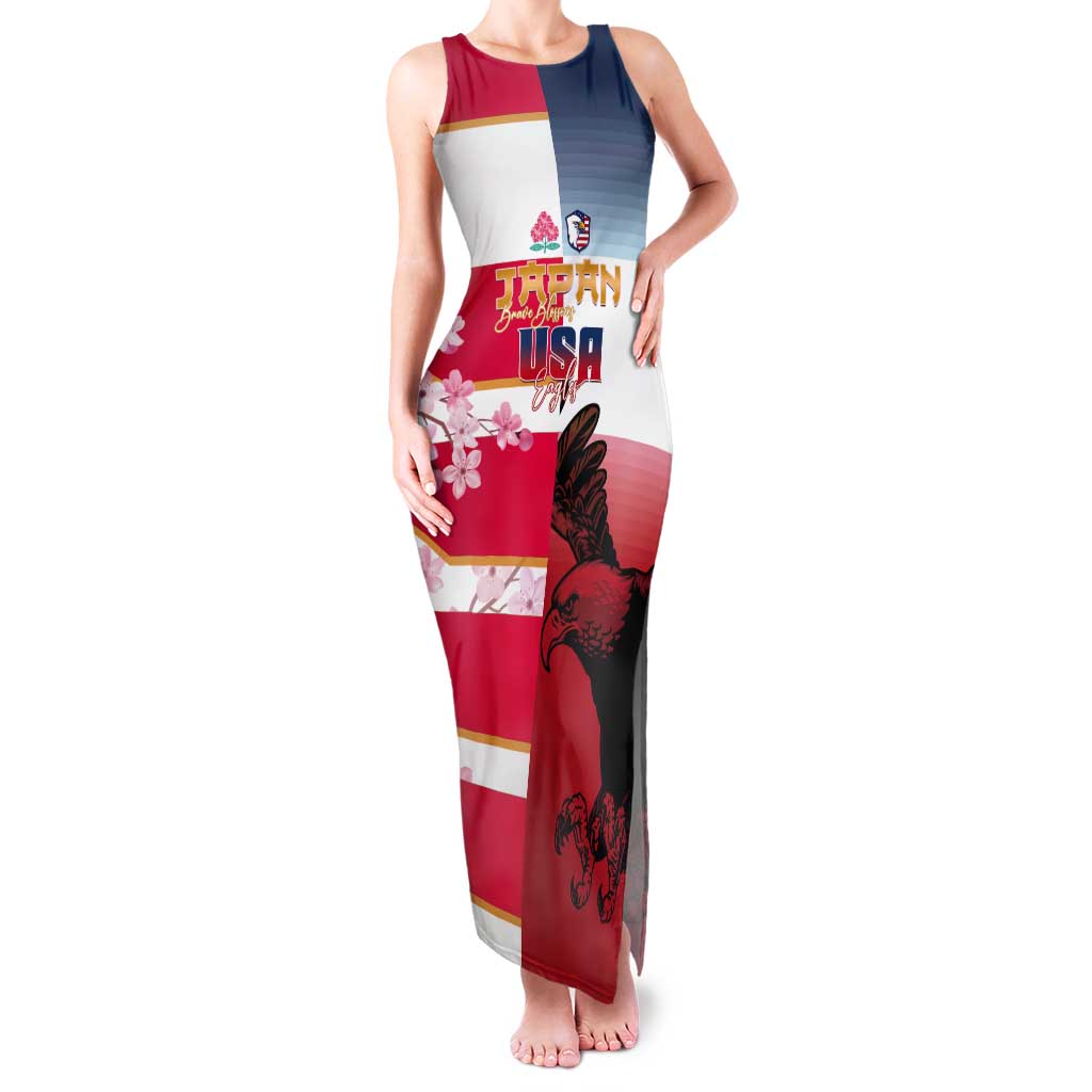 USA and Japan Rugby Custom Tank Maxi Dress Eagles Brave Blossoms Together Pacific - Wonder Print Shop