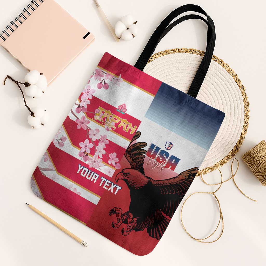 USA and Japan Rugby Custom Tote Bag Eagles Brave Blossoms Together Pacific - Wonder Print Shop