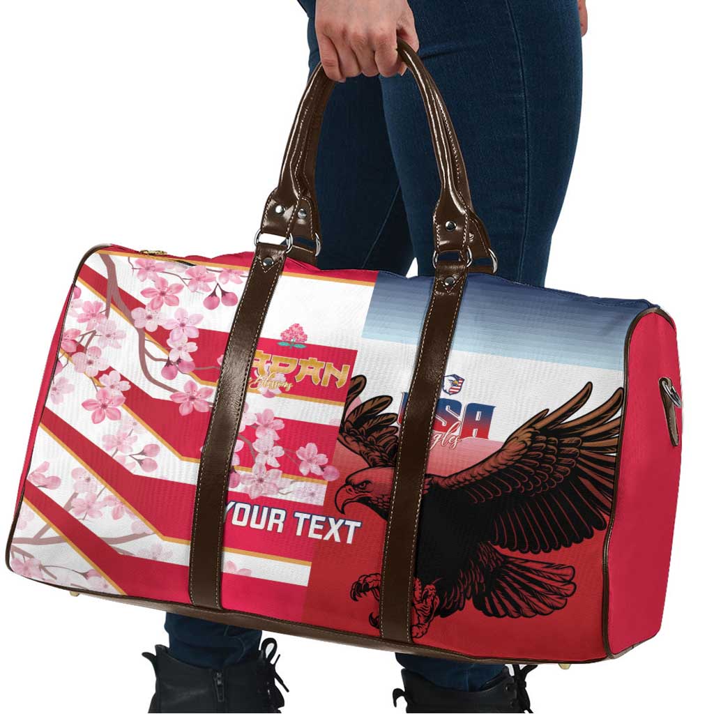 USA and Japan Rugby Custom Travel Bag Eagles Brave Blossoms Together Pacific - Wonder Print Shop