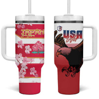USA and Japan Rugby Tumbler With Handle Eagles Brave Blossoms Together Pacific - Wonder Print Shop