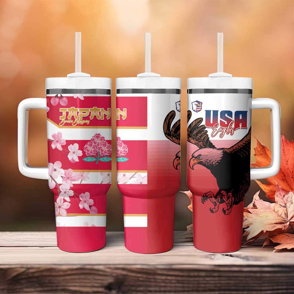 USA and Japan Rugby Tumbler With Handle Eagles Brave Blossoms Together Pacific - Wonder Print Shop
