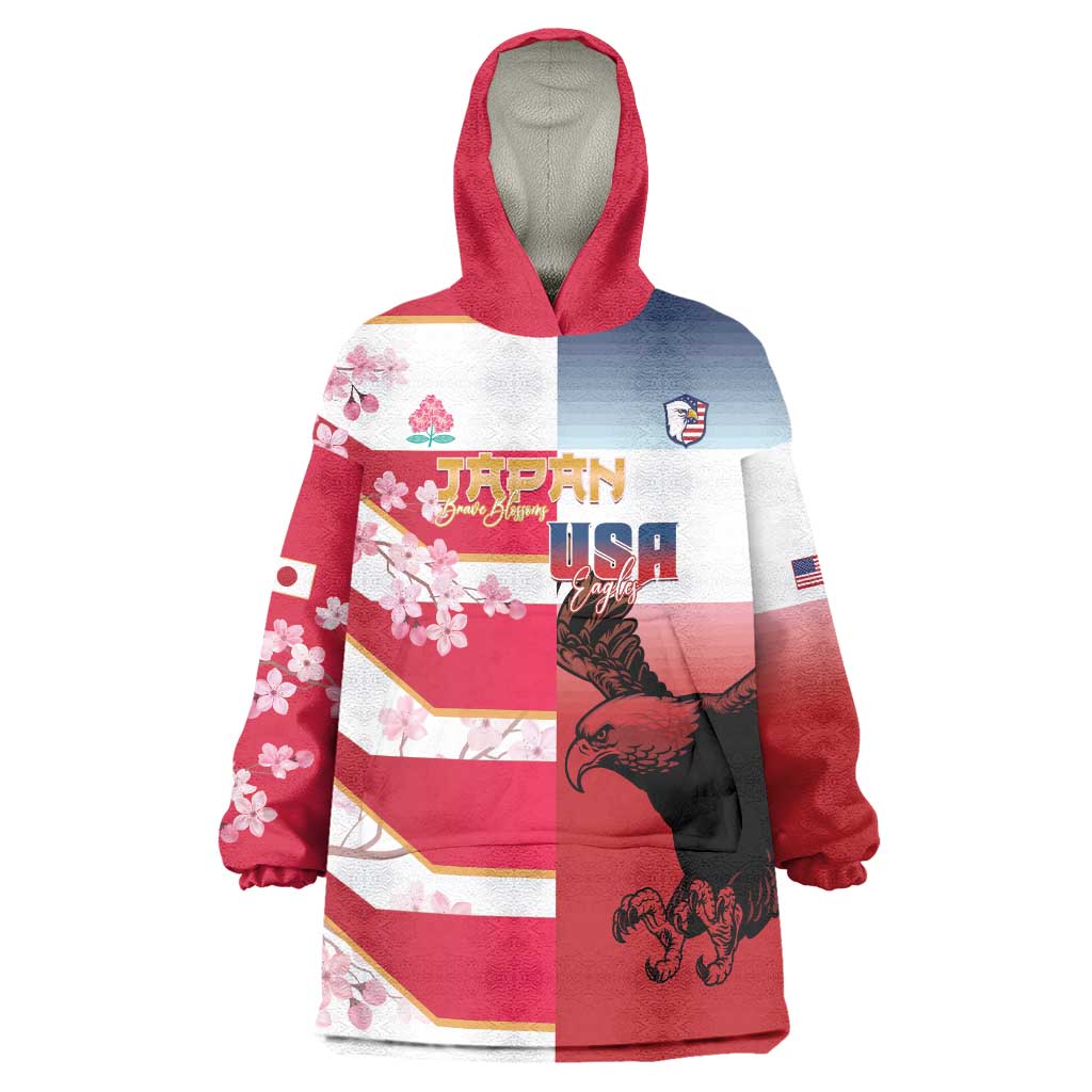 USA and Japan Rugby Custom Wearable Blanket Hoodie Eagles Brave Blossoms Together Pacific - Wonder Print Shop