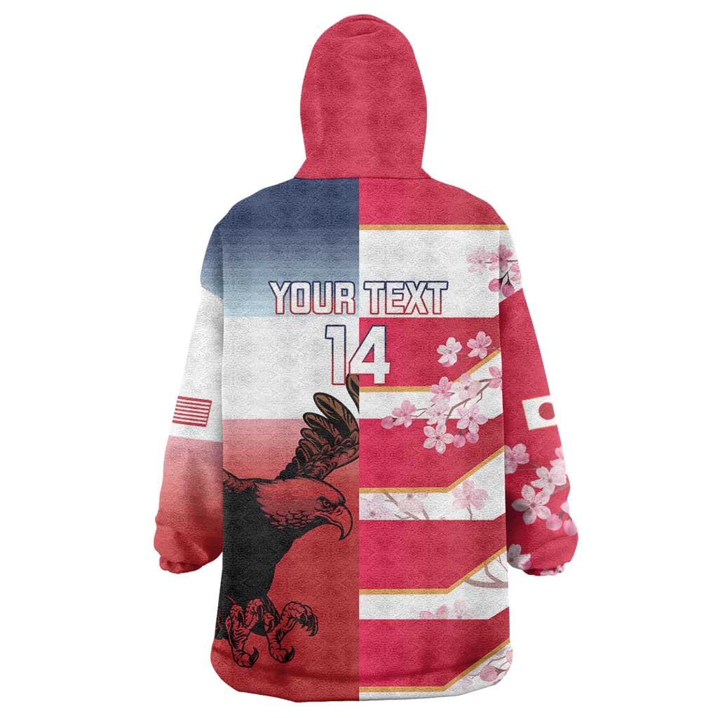 USA and Japan Rugby Custom Wearable Blanket Hoodie Eagles Brave Blossoms Together Pacific - Wonder Print Shop