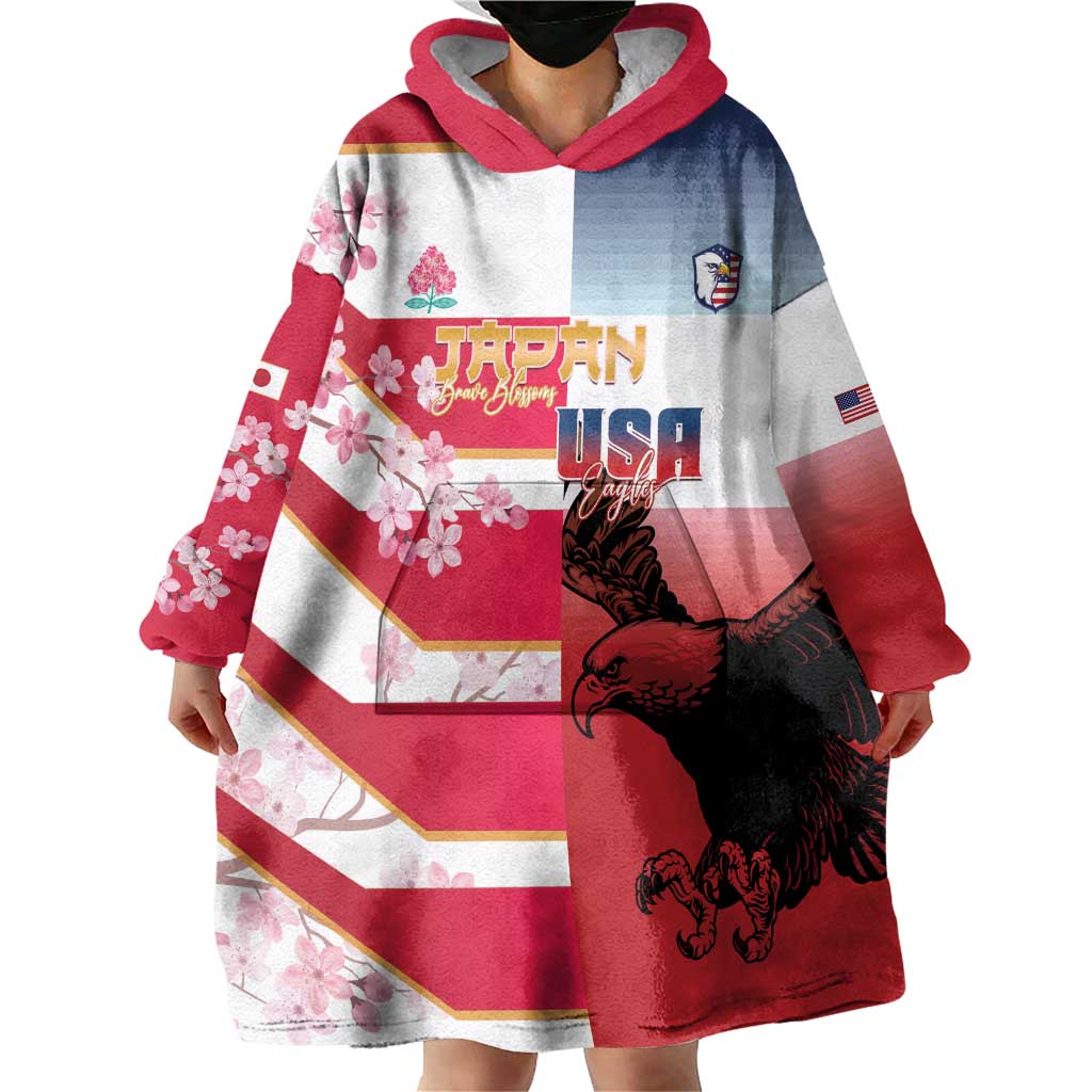 USA and Japan Rugby Custom Wearable Blanket Hoodie Eagles Brave Blossoms Together Pacific - Wonder Print Shop