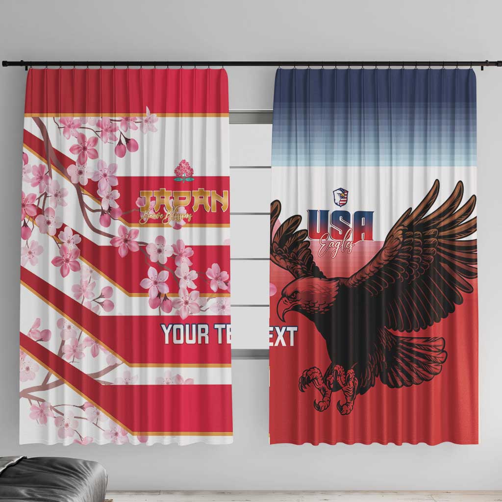 USA and Japan Rugby Custom Window Curtain Eagles Brave Blossoms Together Pacific - Wonder Print Shop