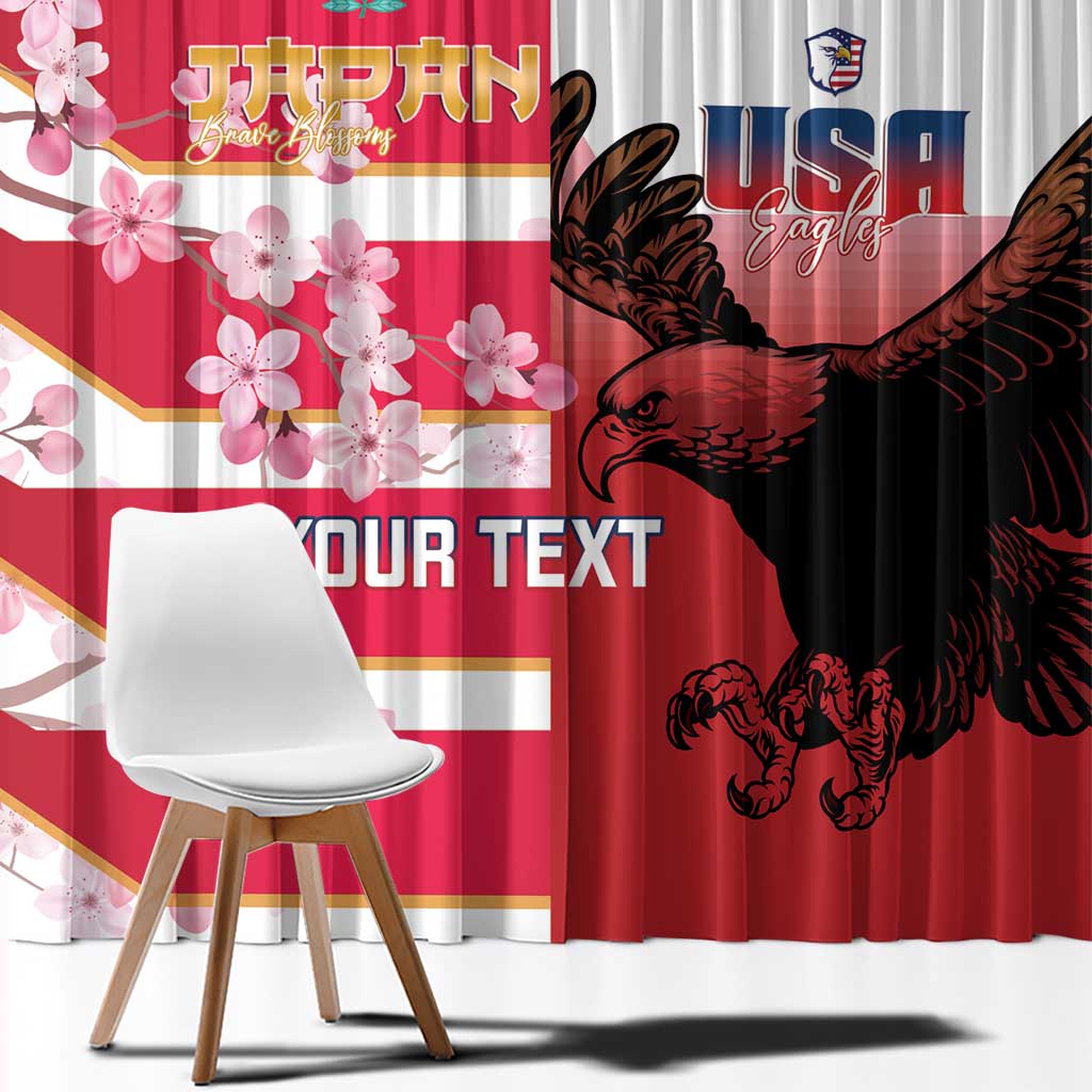 USA and Japan Rugby Custom Window Curtain Eagles Brave Blossoms Together Pacific - Wonder Print Shop