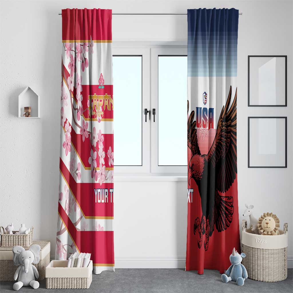 USA and Japan Rugby Custom Window Curtain Eagles Brave Blossoms Together Pacific - Wonder Print Shop