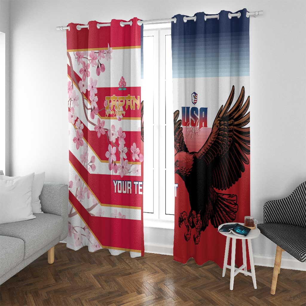 USA and Japan Rugby Custom Window Curtain Eagles Brave Blossoms Together Pacific - Wonder Print Shop