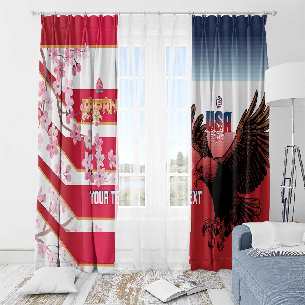 USA and Japan Rugby Custom Window Curtain Eagles Brave Blossoms Together Pacific - Wonder Print Shop