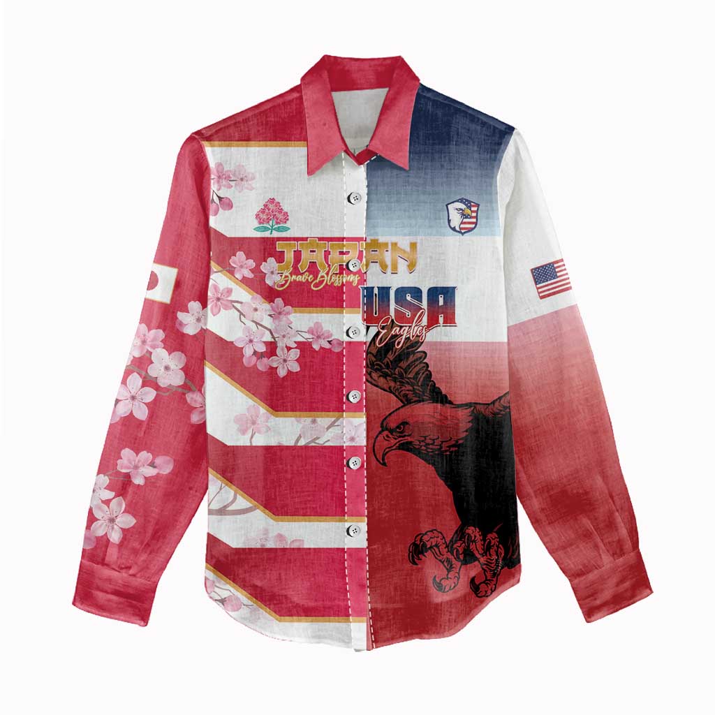 USA and Japan Rugby Custom Women Casual Shirt Eagles Brave Blossoms Together Pacific - Wonder Print Shop