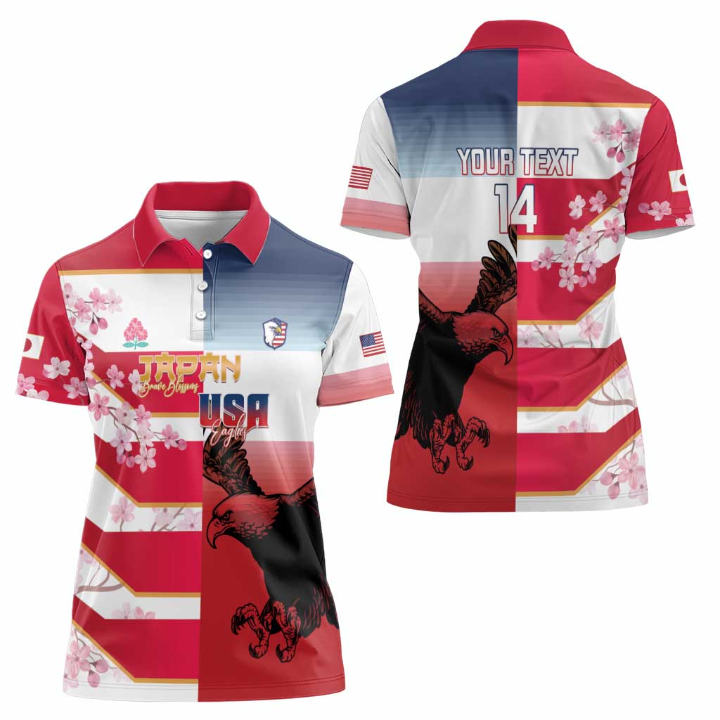 USA and Japan Rugby Custom Women Polo Shirt Eagles Brave Blossoms Together Pacific - Wonder Print Shop
