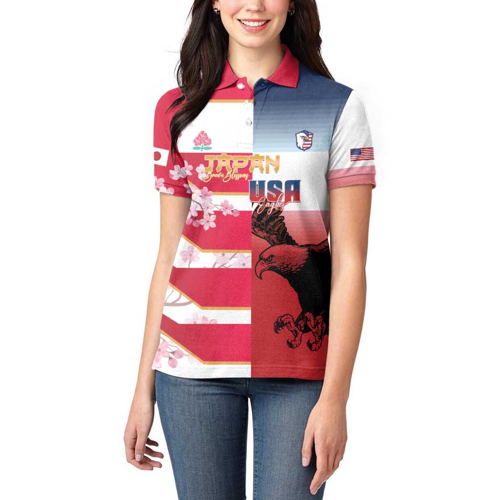 USA and Japan Rugby Custom Women Polo Shirt Eagles Brave Blossoms Together Pacific - Wonder Print Shop