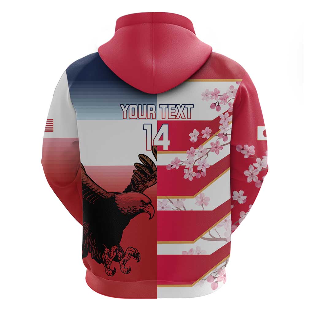 USA and Japan Rugby Custom Zip Hoodie Eagles Brave Blossoms Together Pacific - Wonder Print Shop
