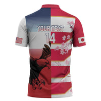 USA and Japan Rugby Custom Zipper Polo Shirt Eagles Brave Blossoms Together Pacific - Wonder Print Shop