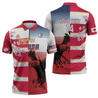 USA and Japan Rugby Custom Zipper Polo Shirt Eagles Brave Blossoms Together Pacific - Wonder Print Shop