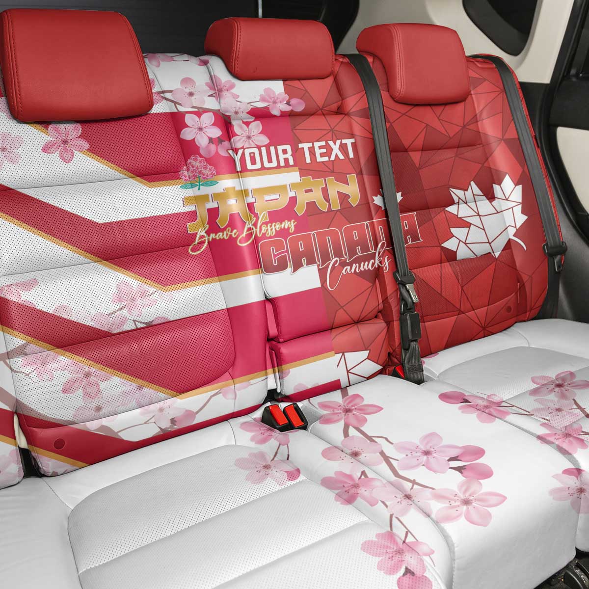 Canada and Japan Rugby Custom Back Car Seat Cover Canucks Brave Blossoms Together Pacific - Wonder Print Shop