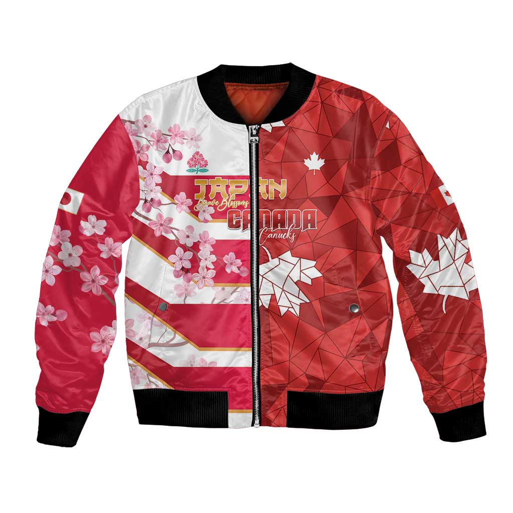 Canada and Japan Rugby Custom Bomber Jacket Canucks Brave Blossoms Together Pacific - Wonder Print Shop