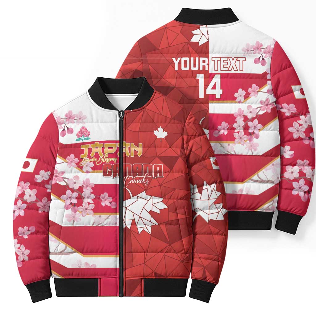 Canada and Japan Rugby Custom Bomber Puffer Jacket Canucks Brave Blossoms Together Pacific - Wonder Print Shop