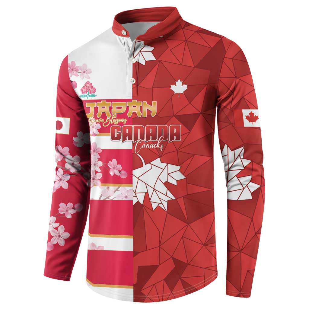 Canada and Japan Rugby Custom Button Sweatshirt Canucks Brave Blossoms Together Pacific - Wonder Print Shop