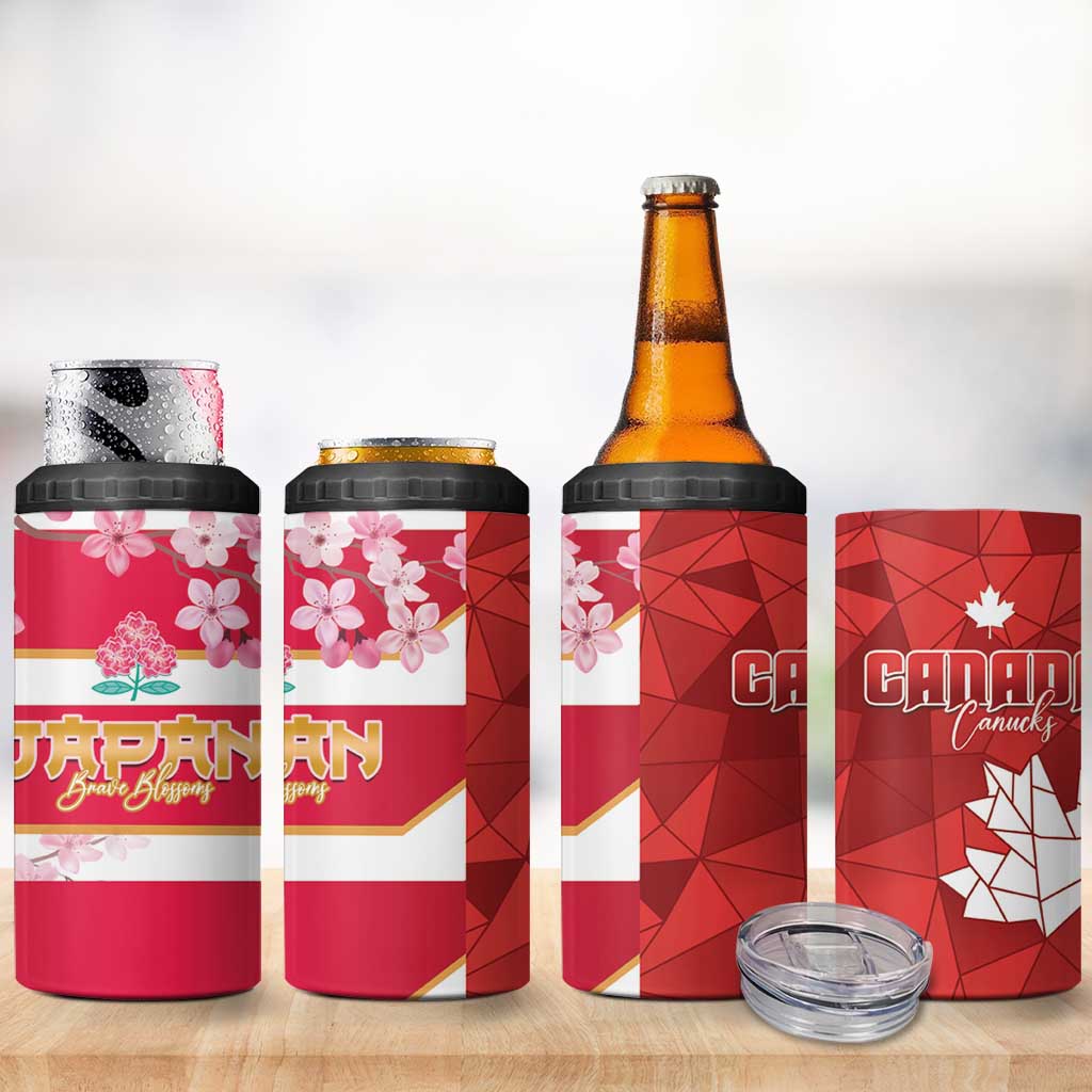Canada and Japan Rugby 4 in 1 Can Cooler Tumbler Canucks Brave Blossoms Together Pacific - Wonder Print Shop