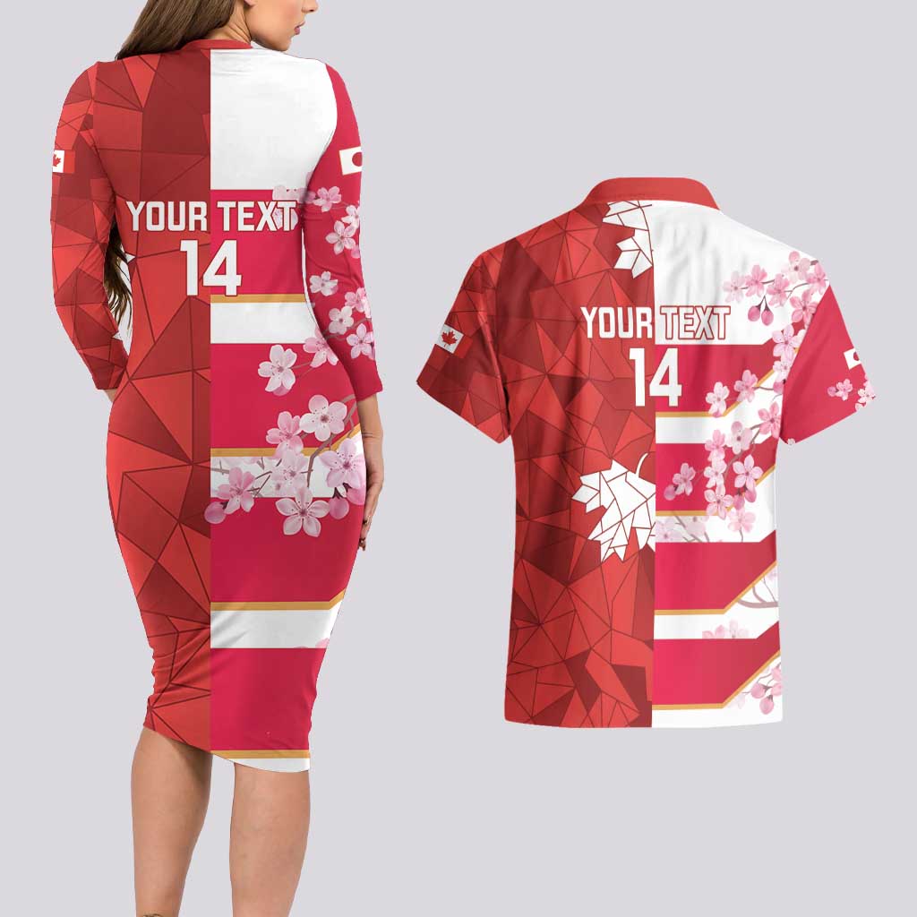 Canada and Japan Rugby Custom Couples Matching Long Sleeve Bodycon Dress and Hawaiian Shirt Canucks Brave Blossoms Together Pacific - Wonder Print Shop