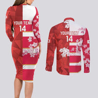 Canada and Japan Rugby Custom Couples Matching Long Sleeve Bodycon Dress and Long Sleeve Button Shirt Canucks Brave Blossoms Together Pacific - Wonder Print Shop