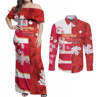 Canada and Japan Rugby Custom Couples Matching Off Shoulder Maxi Dress and Long Sleeve Button Shirt Canucks Brave Blossoms Together Pacific - Wonder Print Shop