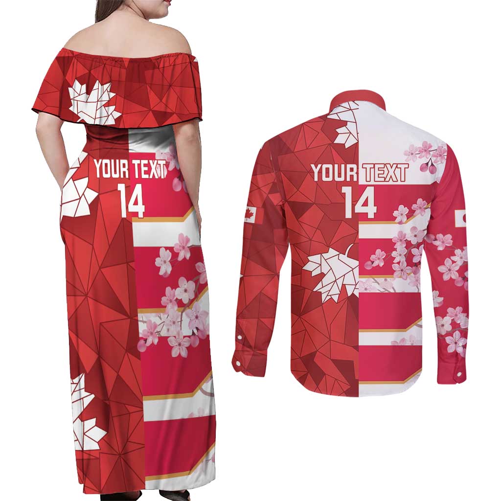 Canada and Japan Rugby Custom Couples Matching Off Shoulder Maxi Dress and Long Sleeve Button Shirt Canucks Brave Blossoms Together Pacific - Wonder Print Shop