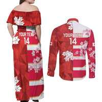 Canada and Japan Rugby Custom Couples Matching Off Shoulder Maxi Dress and Long Sleeve Button Shirt Canucks Brave Blossoms Together Pacific - Wonder Print Shop