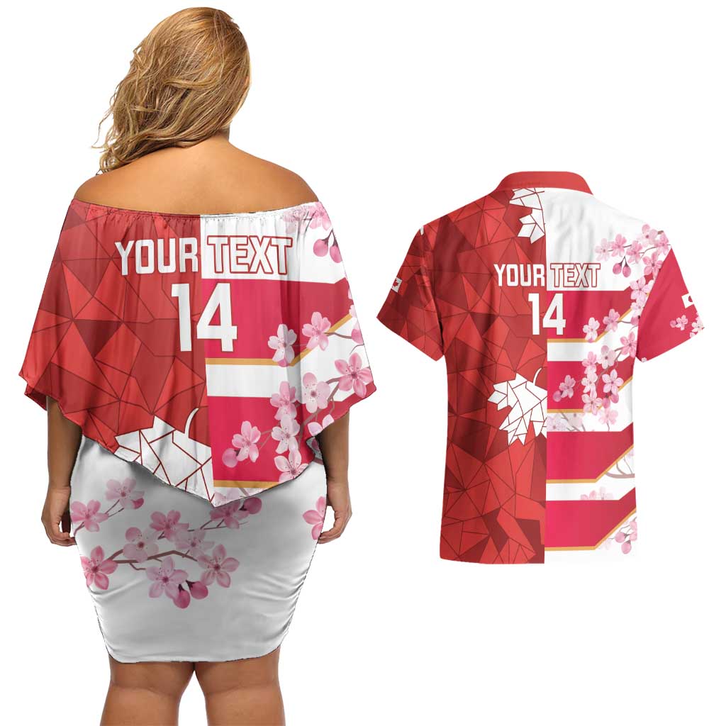 Canada and Japan Rugby Custom Couples Matching Off Shoulder Short Dress and Hawaiian Shirt Canucks Brave Blossoms Together Pacific - Wonder Print Shop