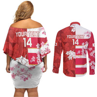 Canada and Japan Rugby Custom Couples Matching Off Shoulder Short Dress and Long Sleeve Button Shirt Canucks Brave Blossoms Together Pacific - Wonder Print Shop