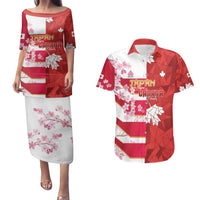 Canada and Japan Rugby Custom Couples Matching Puletasi and Hawaiian Shirt Canucks Brave Blossoms Together Pacific - Wonder Print Shop