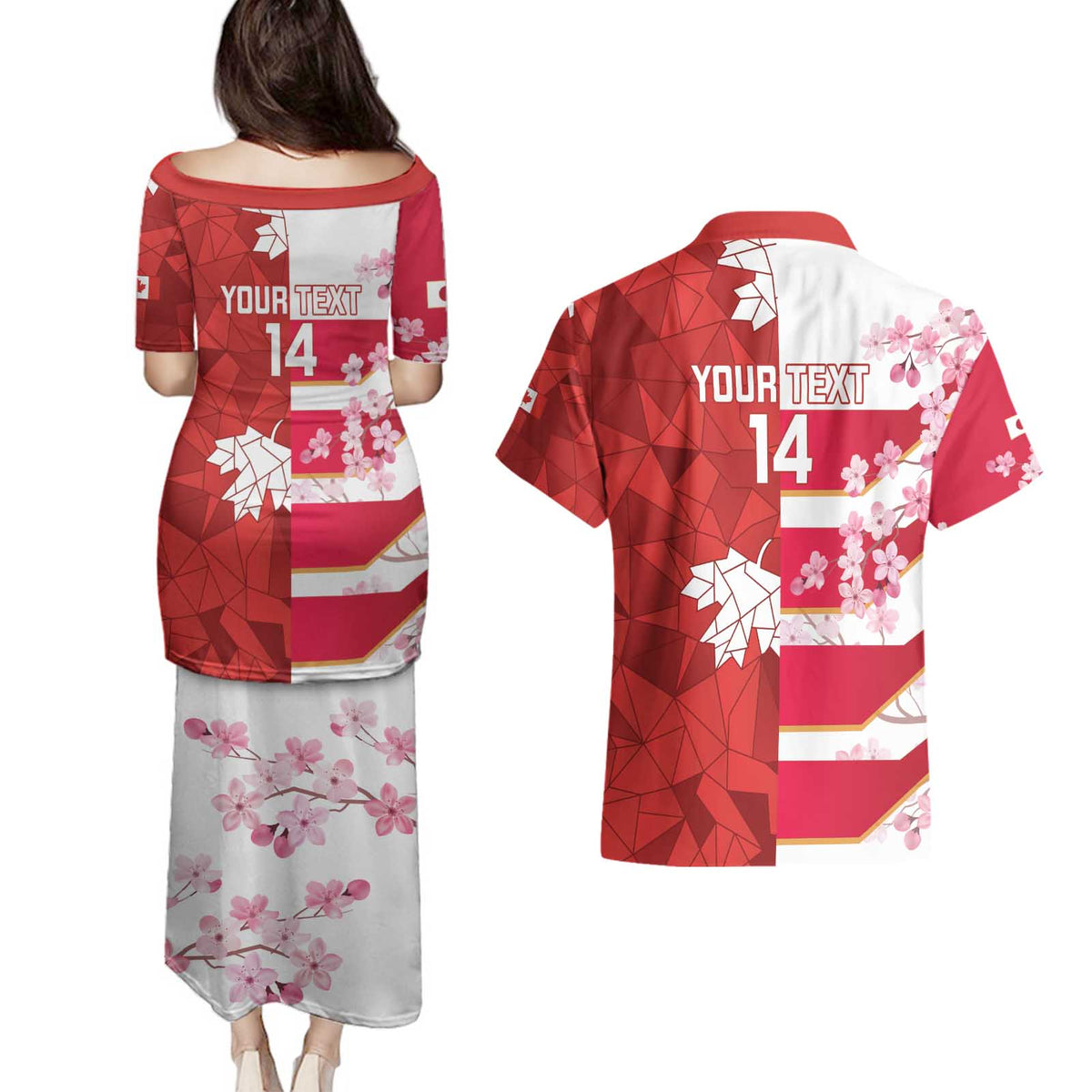 Canada and Japan Rugby Custom Couples Matching Puletasi and Hawaiian Shirt Canucks Brave Blossoms Together Pacific - Wonder Print Shop