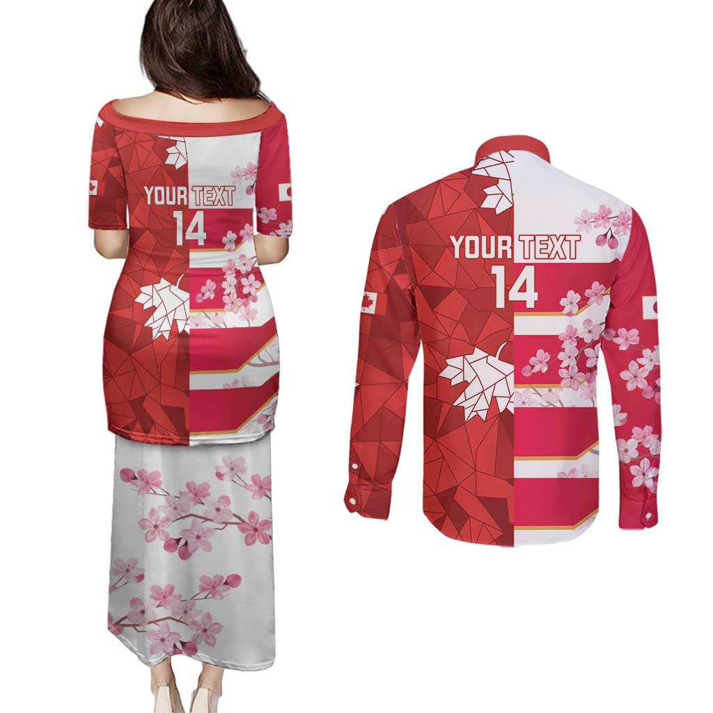Canada and Japan Rugby Custom Couples Matching Puletasi and Long Sleeve Button Shirt Canucks Brave Blossoms Together Pacific - Wonder Print Shop