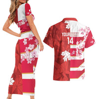 Canada and Japan Rugby Custom Couples Matching Short Sleeve Bodycon Dress and Hawaiian Shirt Canucks Brave Blossoms Together Pacific - Wonder Print Shop