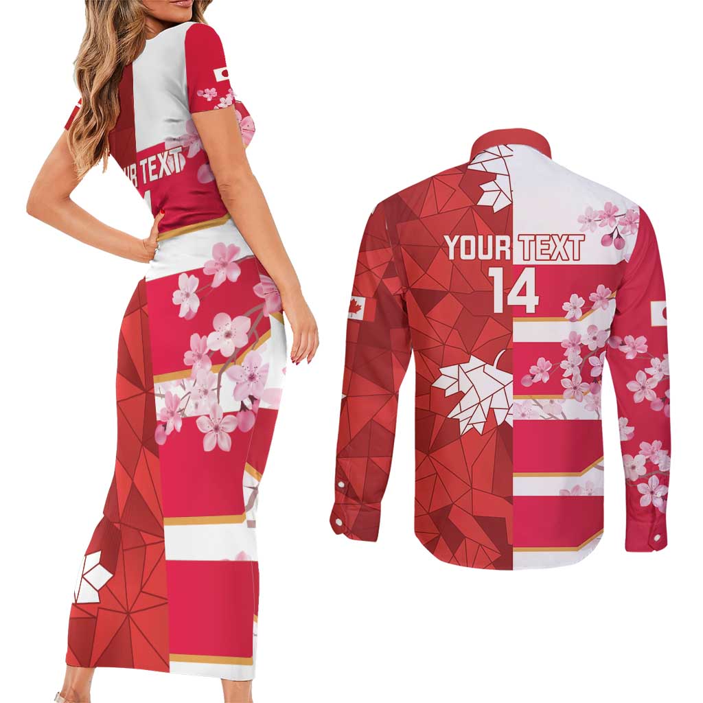Canada and Japan Rugby Custom Couples Matching Short Sleeve Bodycon Dress and Long Sleeve Button Shirt Canucks Brave Blossoms Together Pacific - Wonder Print Shop