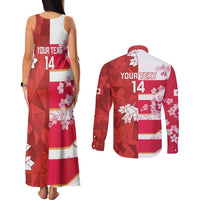 Canada and Japan Rugby Custom Couples Matching Tank Maxi Dress and Long Sleeve Button Shirt Canucks Brave Blossoms Together Pacific - Wonder Print Shop