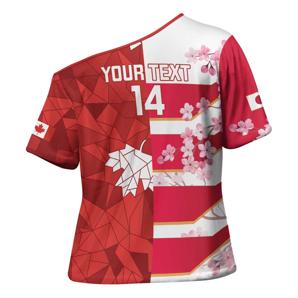 Canada and Japan Rugby Custom Cross Shoulder Shirt Canucks Brave Blossoms Together Pacific - Wonder Print Shop