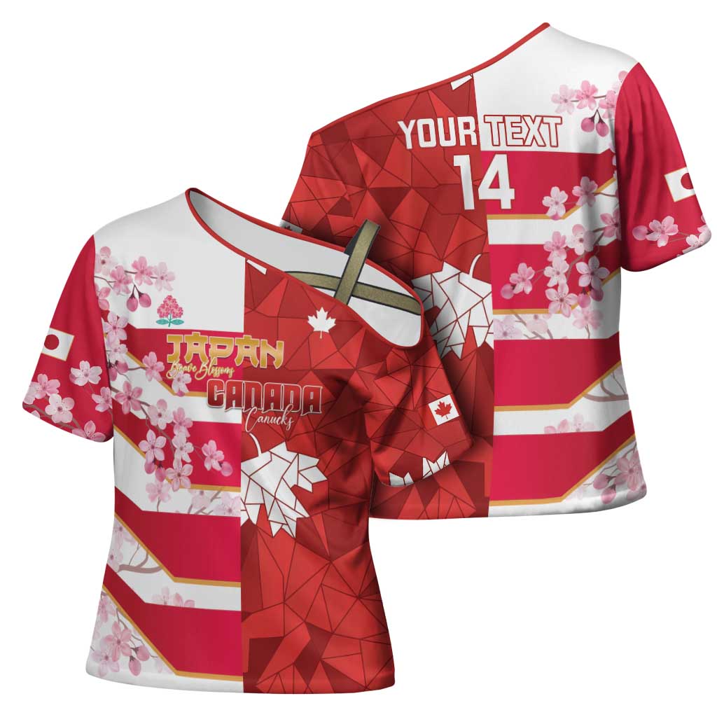 Canada and Japan Rugby Custom Cross Shoulder Shirt Canucks Brave Blossoms Together Pacific - Wonder Print Shop