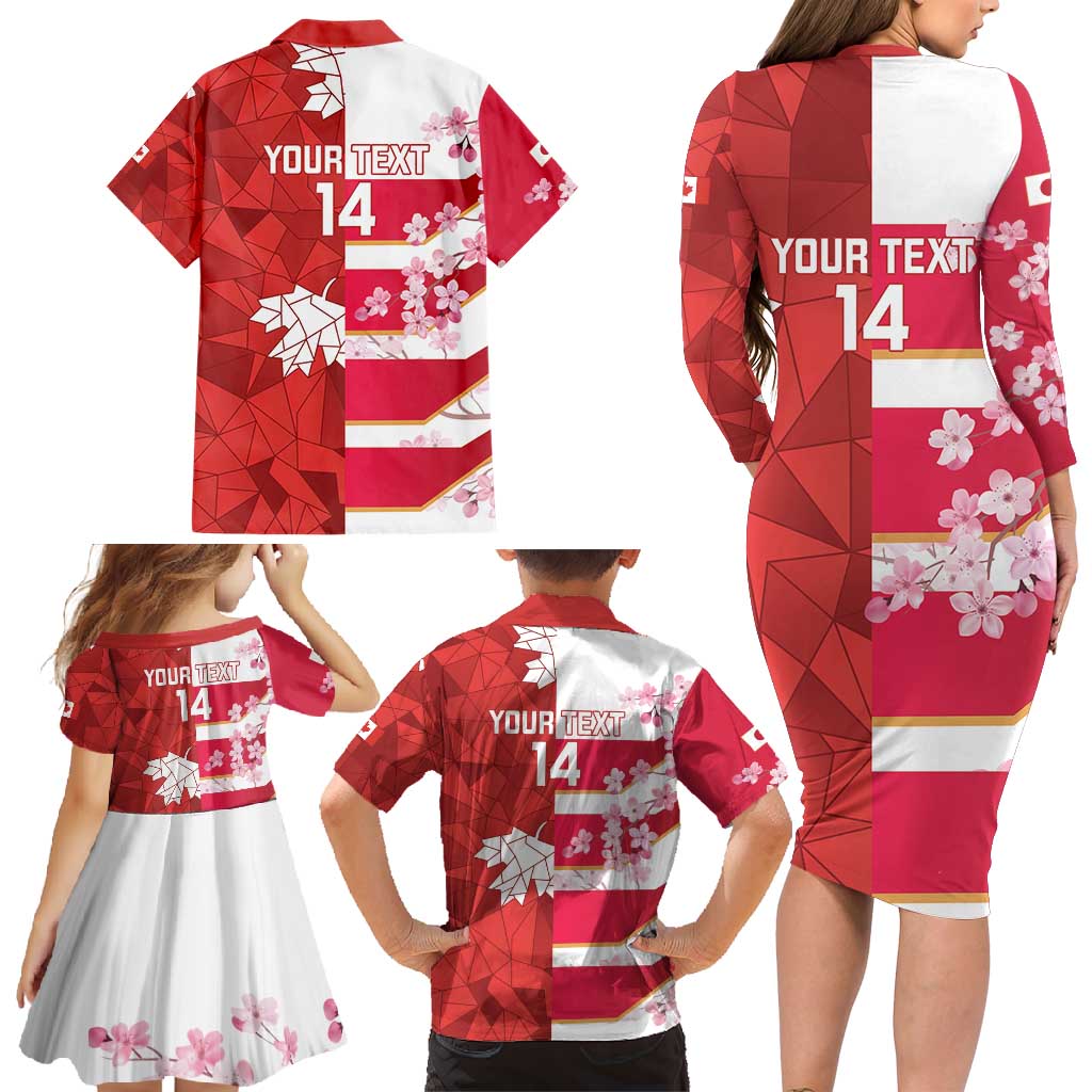 Canada and Japan Rugby Custom Family Matching Long Sleeve Bodycon Dress and Hawaiian Shirt Canucks Brave Blossoms Together Pacific - Wonder Print Shop