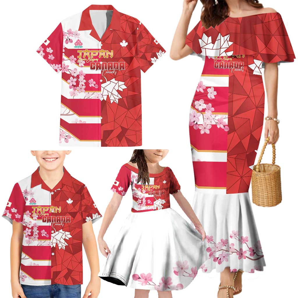 Canada and Japan Rugby Custom Family Matching Mermaid Dress and Hawaiian Shirt Canucks Brave Blossoms Together Pacific - Wonder Print Shop