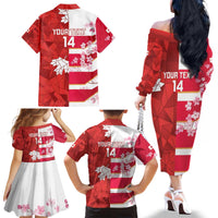 Canada and Japan Rugby Custom Family Matching Off The Shoulder Long Sleeve Dress and Hawaiian Shirt Canucks Brave Blossoms Together Pacific - Wonder Print Shop