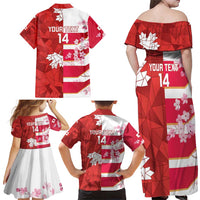 Canada and Japan Rugby Custom Family Matching Off Shoulder Maxi Dress and Hawaiian Shirt Canucks Brave Blossoms Together Pacific - Wonder Print Shop
