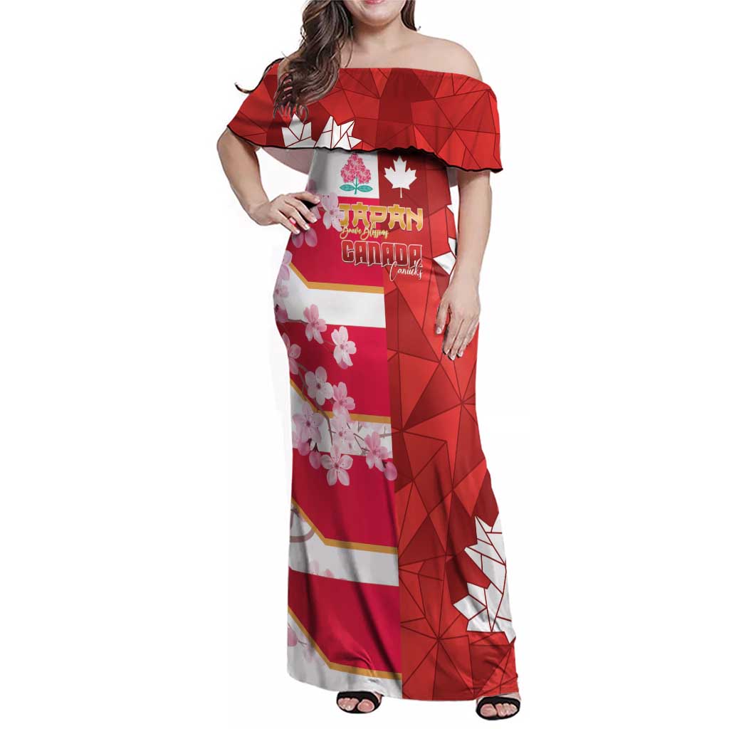 Canada and Japan Rugby Custom Family Matching Off Shoulder Maxi Dress and Hawaiian Shirt Canucks Brave Blossoms Together Pacific - Wonder Print Shop